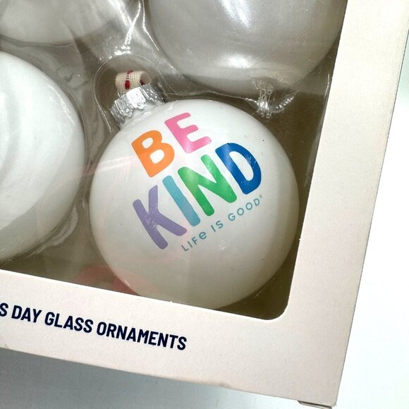 LIFE IS GOOD Set of 4 Decorative Glass Christmas Tree Ornaments 4 pack large si - Picture 5 of 8